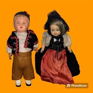VTG Mini Celluloid Doll Pair- Boy & Girl Sleepy Eyes Swedish German
